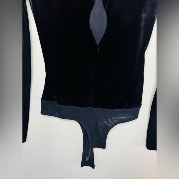bcbgmaxazria velvet and mesh black bodysuit - Picture 7 of 9
